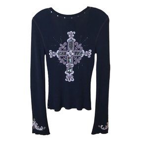 Retro Soul Revival Beaded Crochet Thermal Top Size Small